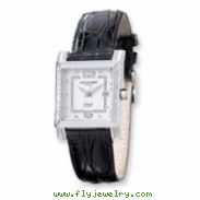 Ladies Charles Hubert Diamond Bezel Black Leather Band Watch ring