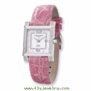 Ladies Charles Hubert Diamond Bezel Pink Leather Band Watch ring