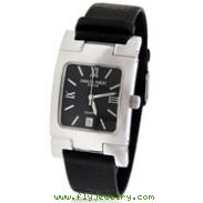 Men's Charles Hubert Leather Band Black Dial Watch