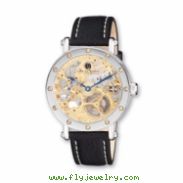 Mens Charles Hubert Leather Band Gold-tone Skeleton Dial Watch ring