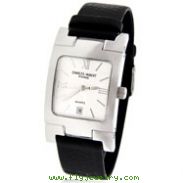 Men's Charles Hubert Leather Band Off-White Dial Watch
