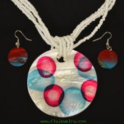 Multicolored Mother of Pearl Necklace and Earrings Set