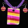 Multicolored Purple Mother of Pearl Necklace and Earrings Set