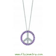 Pink sapphire & Diamond Peace Sign Pendant Necklace