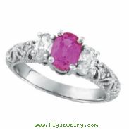 Pink Sapphire Three Stone Diamond Engagement Ring