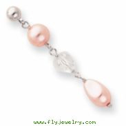 Rhodium-plated Pink Glass Pearl and Crystal Drop Earrings