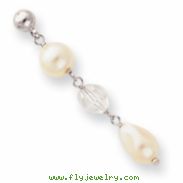 Rhodium-plated White Glass Pearl and Crystal Drop Earrings