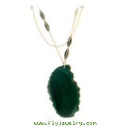 Silver-Tone Double Chain Green Flat Stone Necklace