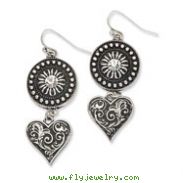 Silver-tone Heart & Sunburst With Clear Crystal Dangle Earrings