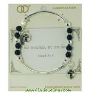 Silver-tone Stretch Bracelet With Black Beads
