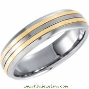 Stainless Steel 06.00 06.50 MM POLISHED 14kt GOLD INLAY DOMED BAND