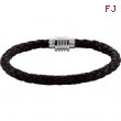 Stainless Steel 09.00 Inch Black Black Leather Bracelet
