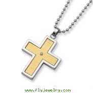 Stainless Steel 14k Gold and Diamond Accent Cross Necklace