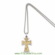 Stainless Steel 14k Gold Cross Pendant 22in Necklace chain