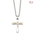 Stainless Steel 14k Gold Diamond Cut Cross Pendant 22in Necklace chain