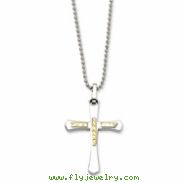 Stainless Steel 14k Gold Diamond Cut Cross Pendant 22in Necklace chain