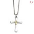 Stainless Steel 14k Gold w/ Diamond Cross Pendant 22in Necklace chain