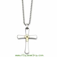 Stainless Steel 14k Gold w/ Diamond Cross Pendant 22in Necklace chain