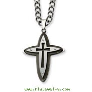 Stainless Steel And Black Color IP-plated Cross Pendant Necklace