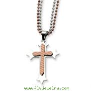 Stainless Steel And Chocolate IP-plated Cross Necklace