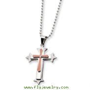 Stainless Steel And Chocolate IP-plated Cubic Zirconia Cross Necklace