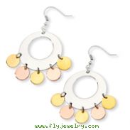 Stainless Steel and Gold and Rose Color IP-plated Fancy Dangle Earrings