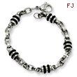 Stainless Steel and Rubber Accent Barrel Link Bracelet