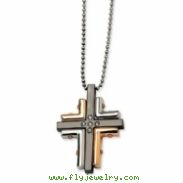 Stainless Steel Black & Rose Gold-plated w/ CZs Cross 22in Necklace chain