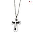 Stainless Steel Black Acrylic & Polished Cross Pendant  24 in. Necklace chain