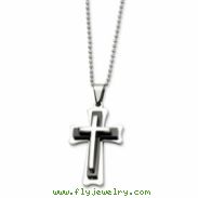 Stainless Steel Black Acrylic & Polished Cross Pendant  24 in. Necklace chain