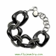 Stainless Steel Black Ceramic and Stainless Link Bracelet