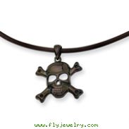 Stainless Steel Black Color IP-plated Skull With Cross Bones Pendant Necklace