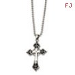 Stainless Steel Black Enamel & Diamond Cross Pendant  24 in. Necklace chain