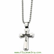 Stainless Steel Black IP Plated Cross Pendant 24in Necklace chain