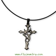 Stainless Steel Black Plated and Grey Accent Cross Necklace