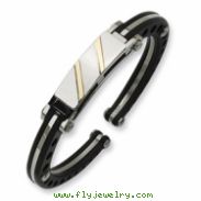 Stainless Steel Black PVC 14k Gold Inlay Hinged Bangle