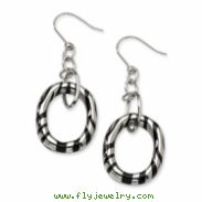 Stainless Steel Black Resin Striped Oval Dangle Earrings