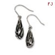 Stainless Steel Black Resin Striped Polished Dangle Earrings