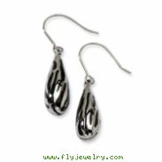 Stainless Steel Black Resin Striped Polished Dangle Earrings