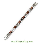 Stainless Steel Cable Accent Black and Orange Rubber Bracelet