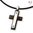 Stainless Steel Cubic Zirconia Accent Black Color IP-plated Cross Pendant Necklace