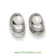 Stainless Steel Cultured Pearl & CZ Earrings