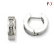 Stainless Steel CZ Polished Round Hinged Hoop Earrings
