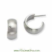 Stainless Steel CZ Satin J Post Hoop Earrings