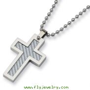 Stainless Steel Grey Carbon Fiber Cross Necklace