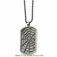 Stainless Steel Grey Carbon Fiber Spider Web Dog Tag 24in Necklac chain