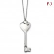 Stainless Steel Heart w/ CZ Key Pendant Necklace chain