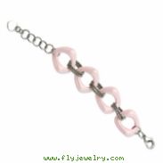 Stainless Steel Pink Ceramic and Stanless Link Bracelet