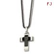 Stainless Steel Polished & Black-plated Cross w/ CZs 22in Necklace chain