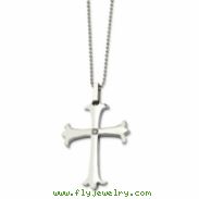 Stainless Steel Polished Cross w/ CZ Pendant 22in Necklace chain